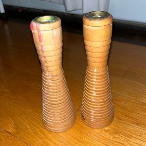 2 Vintage Dixie Bobbin Candle Holders Neutral 7”